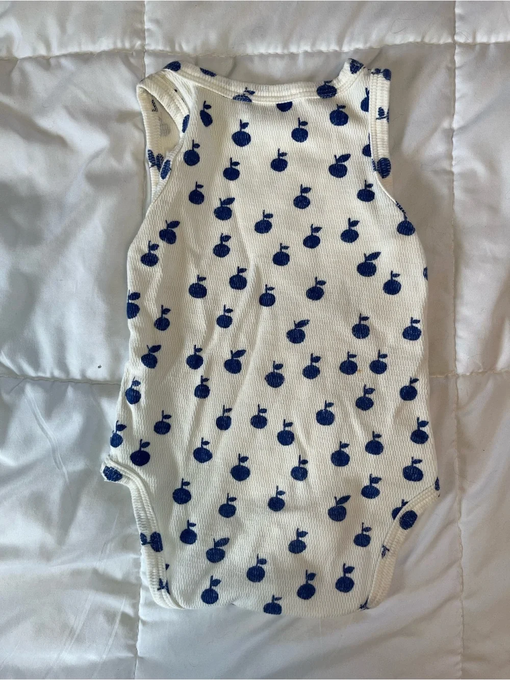 Bobo Choses Cream Ribbed One-Piece with Navy Apple Print